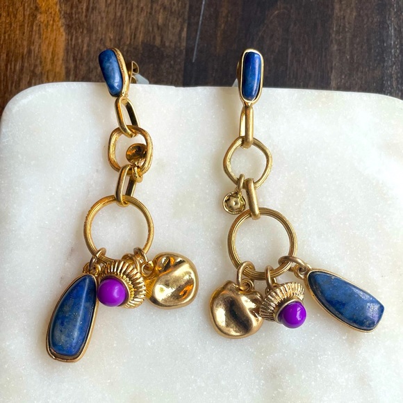 Natural Rock Vintage Gold Wire Dropping Earring - Picture 3 of 7